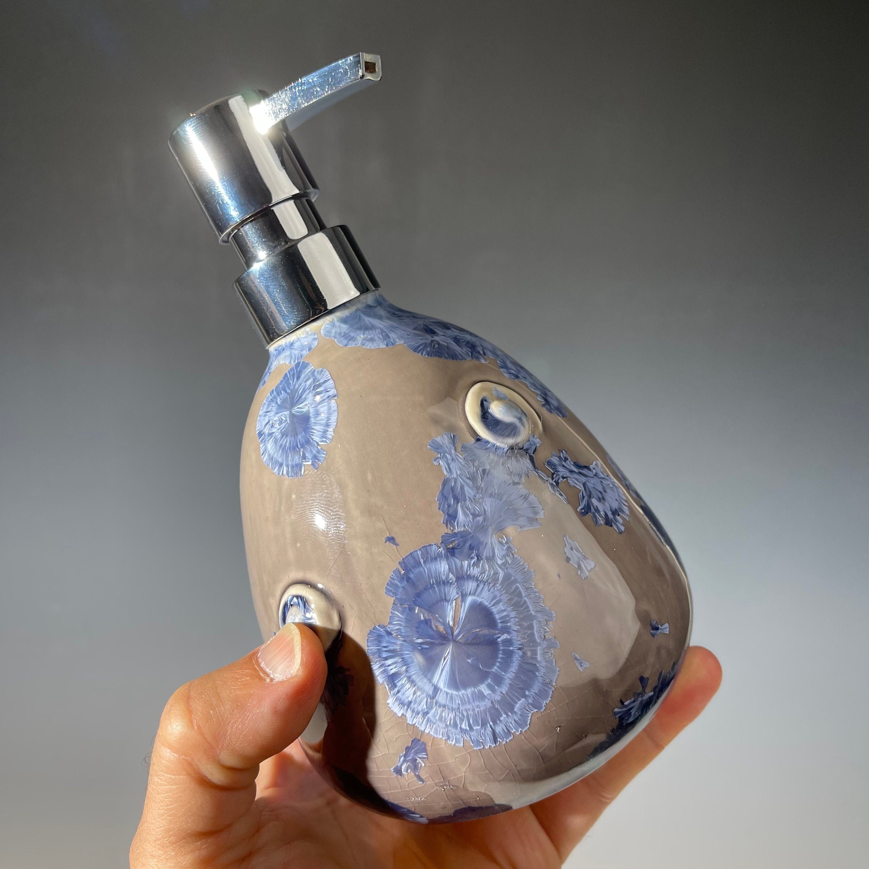 Crystalline Purple silver gray Soap Pump, Lotion and  Hand Sanitizer Dispenser Handmade Sanitary Ware