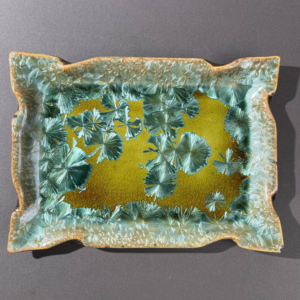 spring green  macro crystalline glazed tray by Hong Rubinstein
