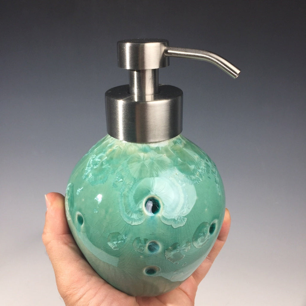 Foaming soap pump caribbean blue green,  with stainless foam soap top