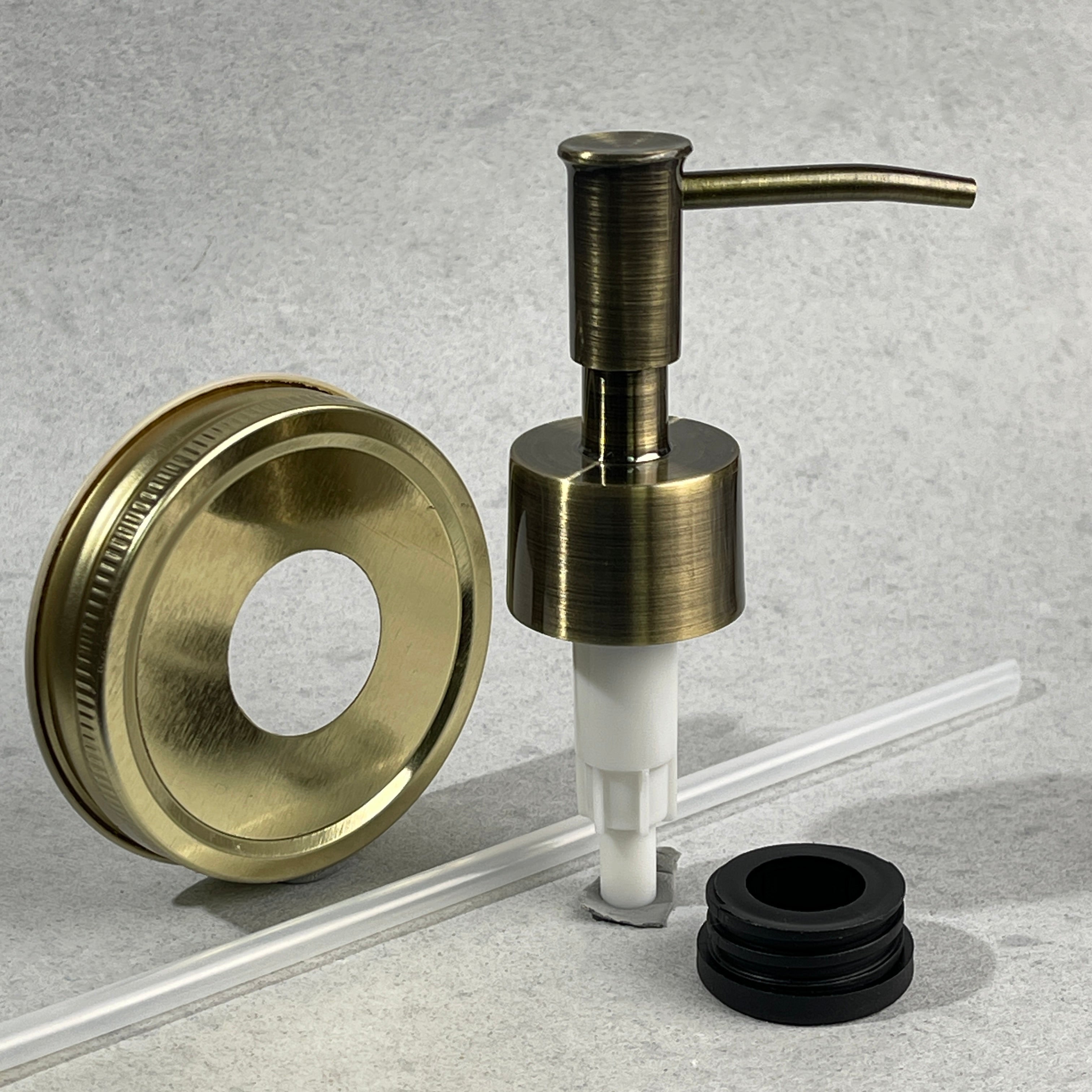 mason jjar soap pump kit  skinny brass with brass lid