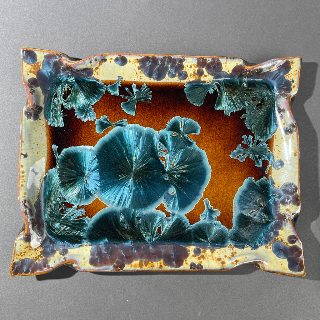 honey teal almond color macro crystalline glazed ceramic tray by Hong Rubinstein of One Dream DesignTM