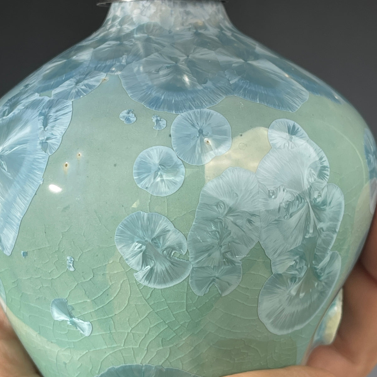 octopus topped pewter handmade soap pump crystalline glazed in ocean hues