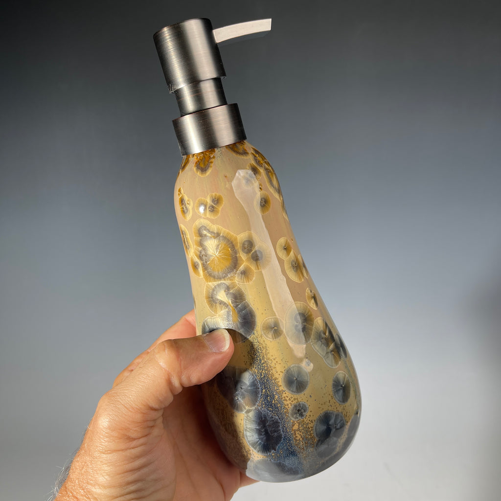 Soap Pump, Lotion and hand soap dispenser, tall, wheat to safflower honey gold to charcoal