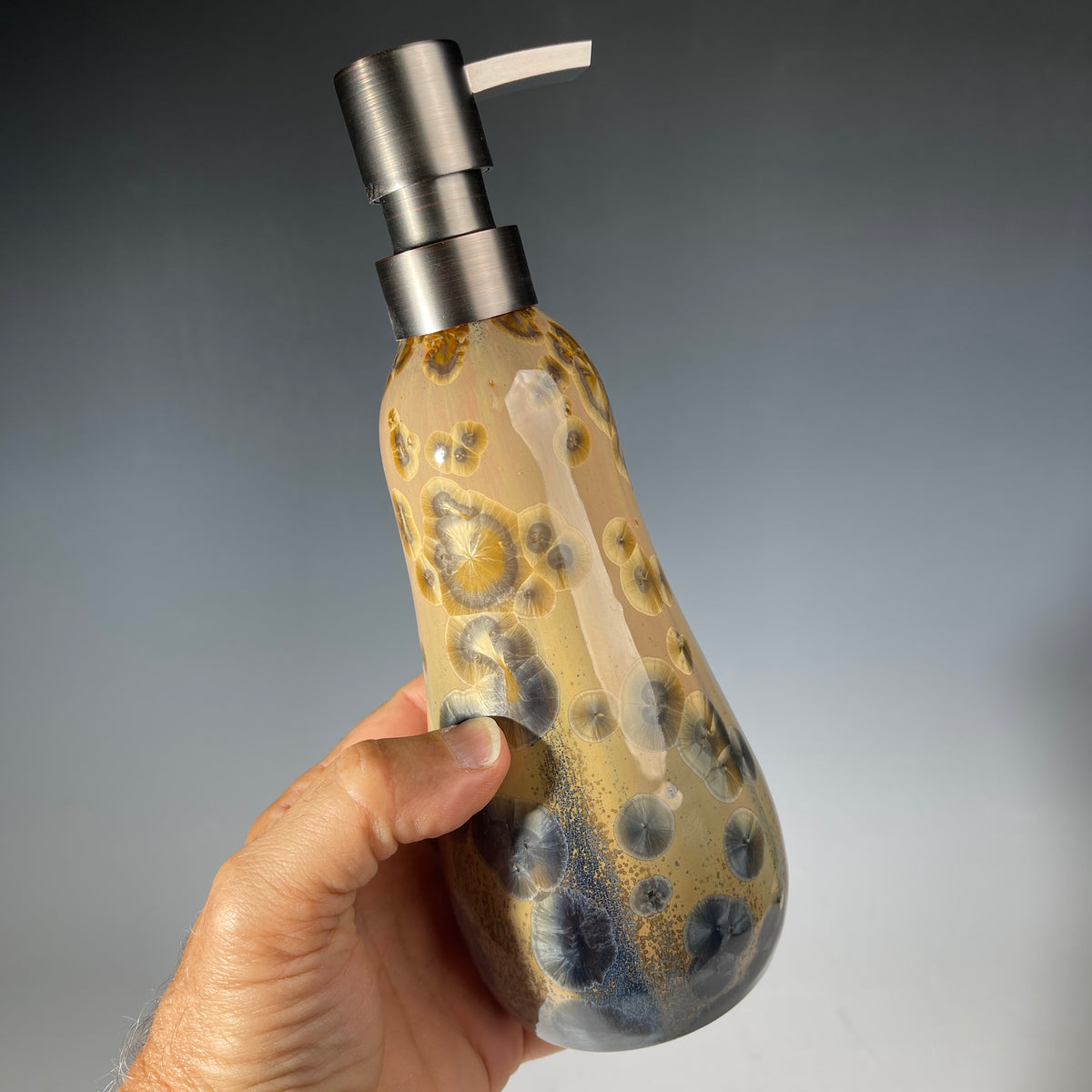 Soap Pump, Lotion and hand soap dispenser, tall, wheat to safflower honey gold to charcoal