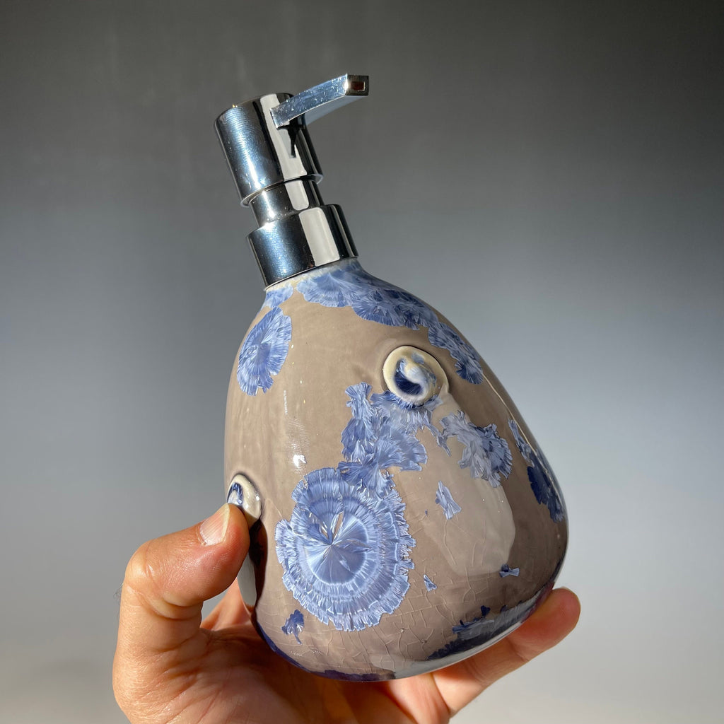 Crystalline Purple silver gray Soap Pump, Lotion and  Hand Sanitizer Dispenser Handmade Sanitary Ware
