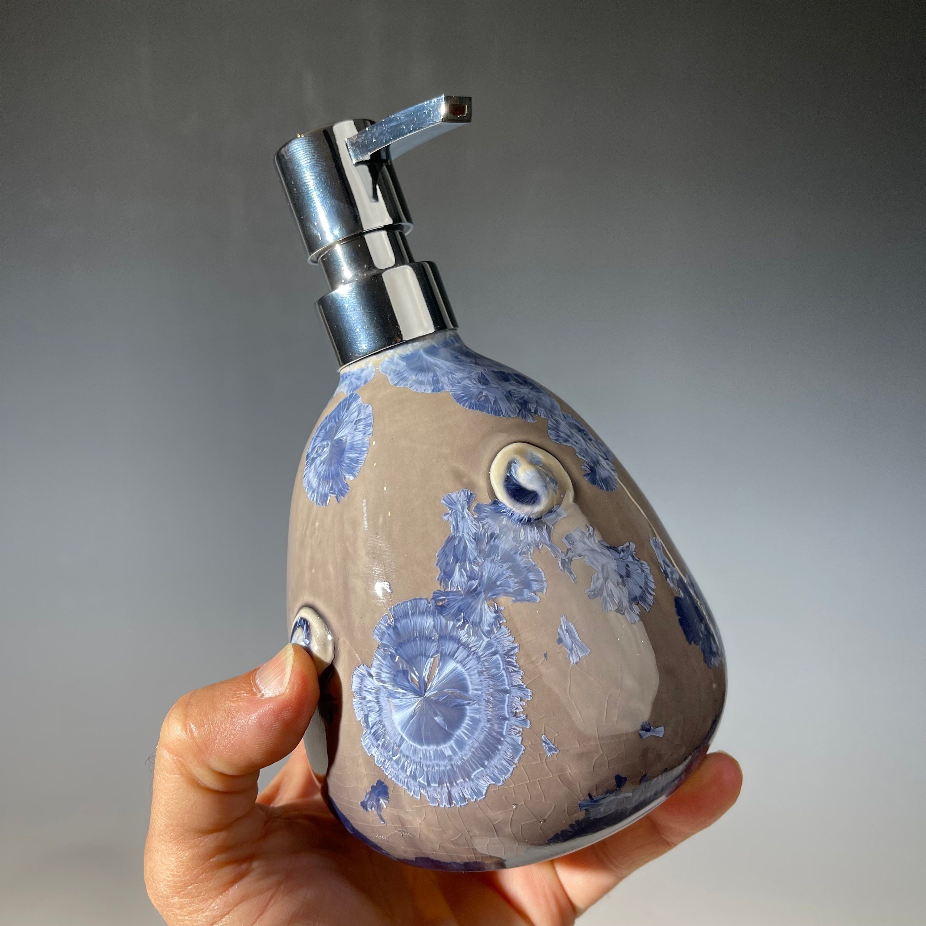 Crystalline Purple silver gray Soap Pump, Lotion and  Hand Sanitizer Dispenser Handmade Sanitary Ware