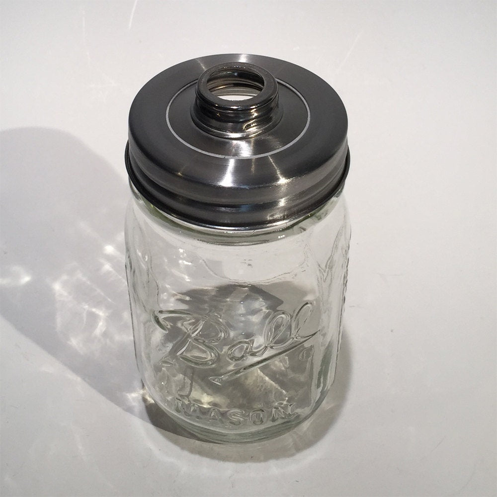 3 piece stainless and silicone adapter for attaching soap pumps to mason  jars 