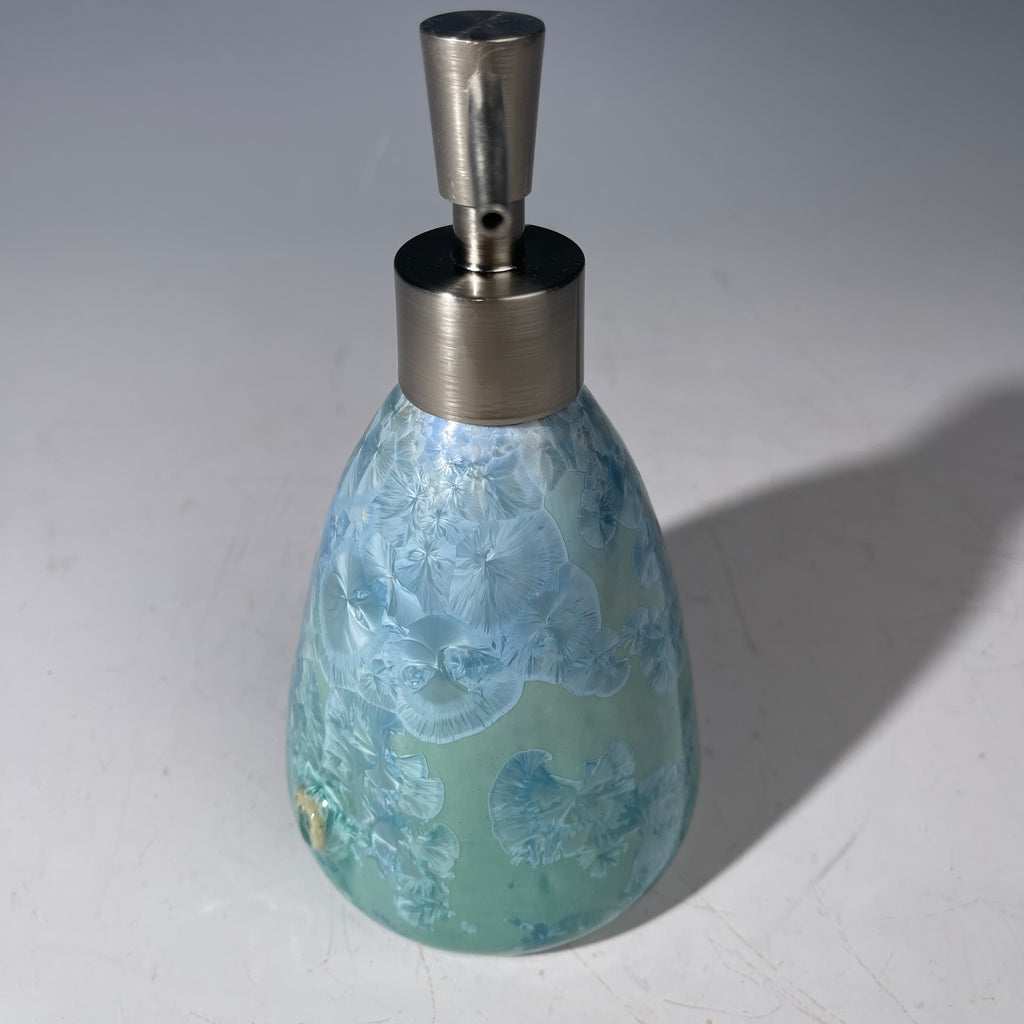 soap pump- sea jewel toned crystalline- triangular soap pump lotion dispenser unique handmade