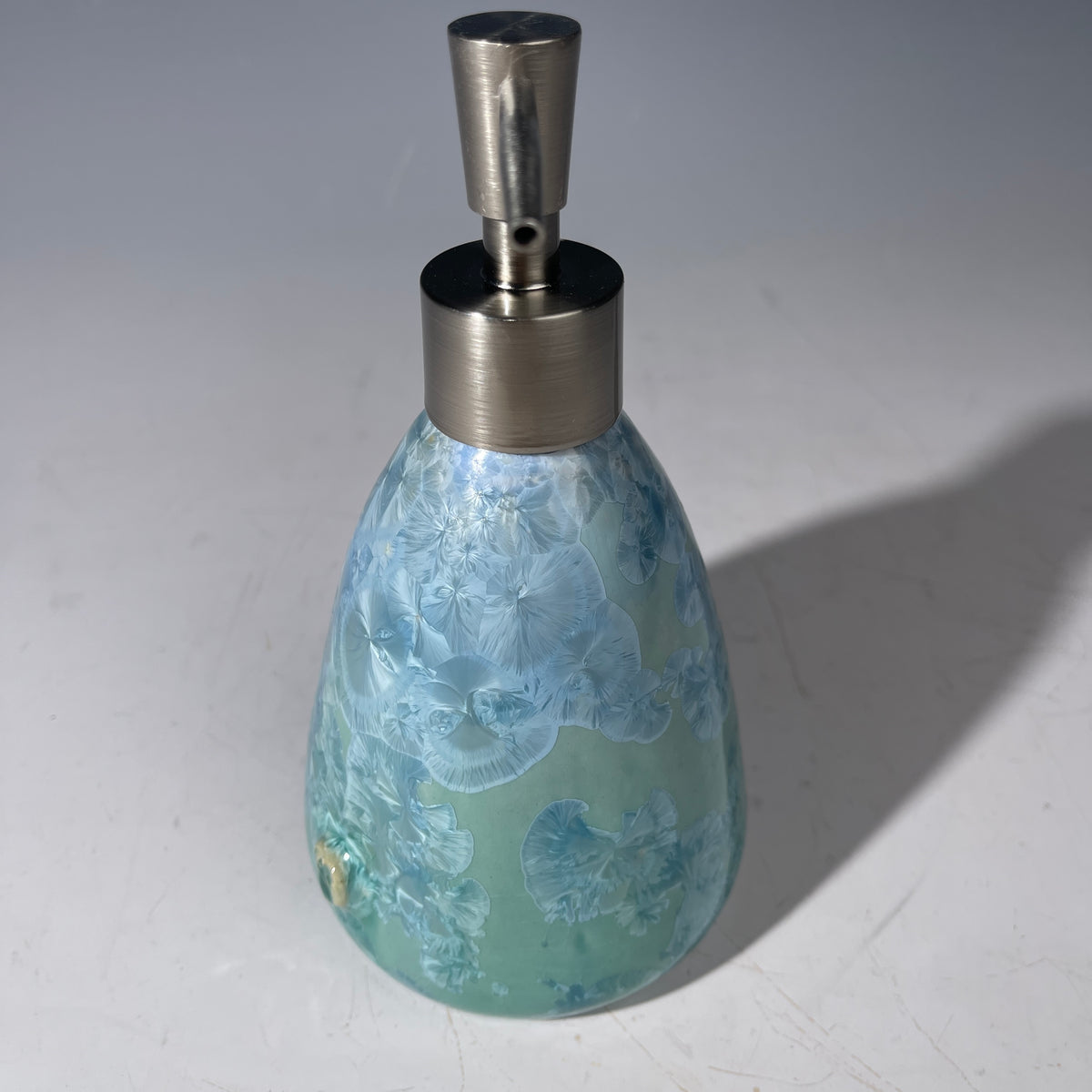 soap pump- sea jewel toned crystalline- triangular soap pump lotion dispenser unique handmade