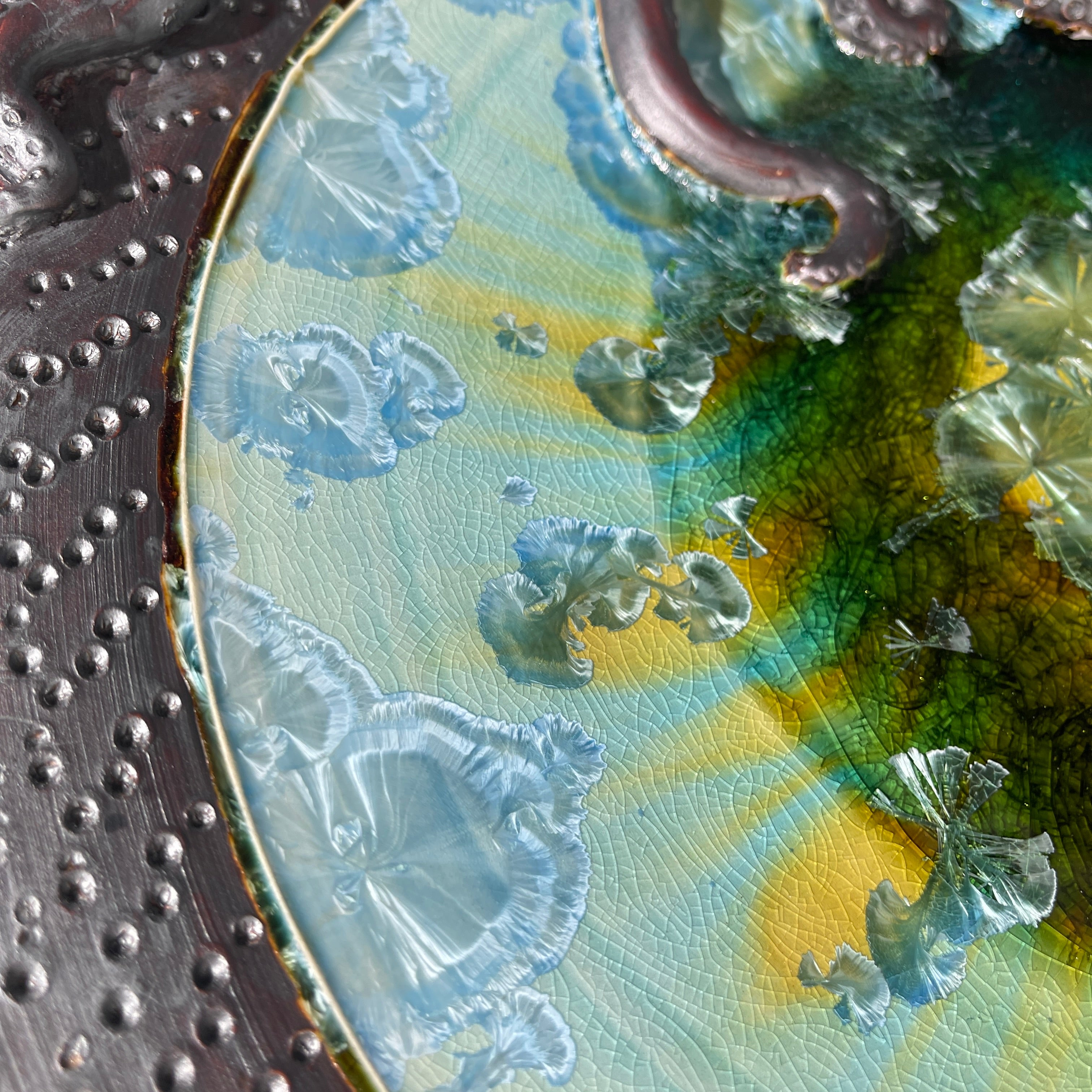octopus platter with a macro crystalline glaze