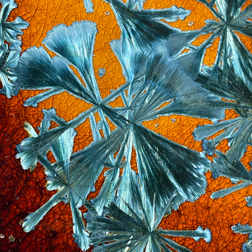 Macro-crystalline glazed tray  in amber to teal glaze by Hong Rubinstein of One Dream DesignTM