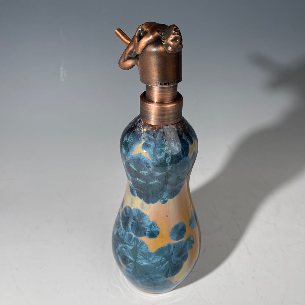 happy man soap pump amber teal crystalline glaze