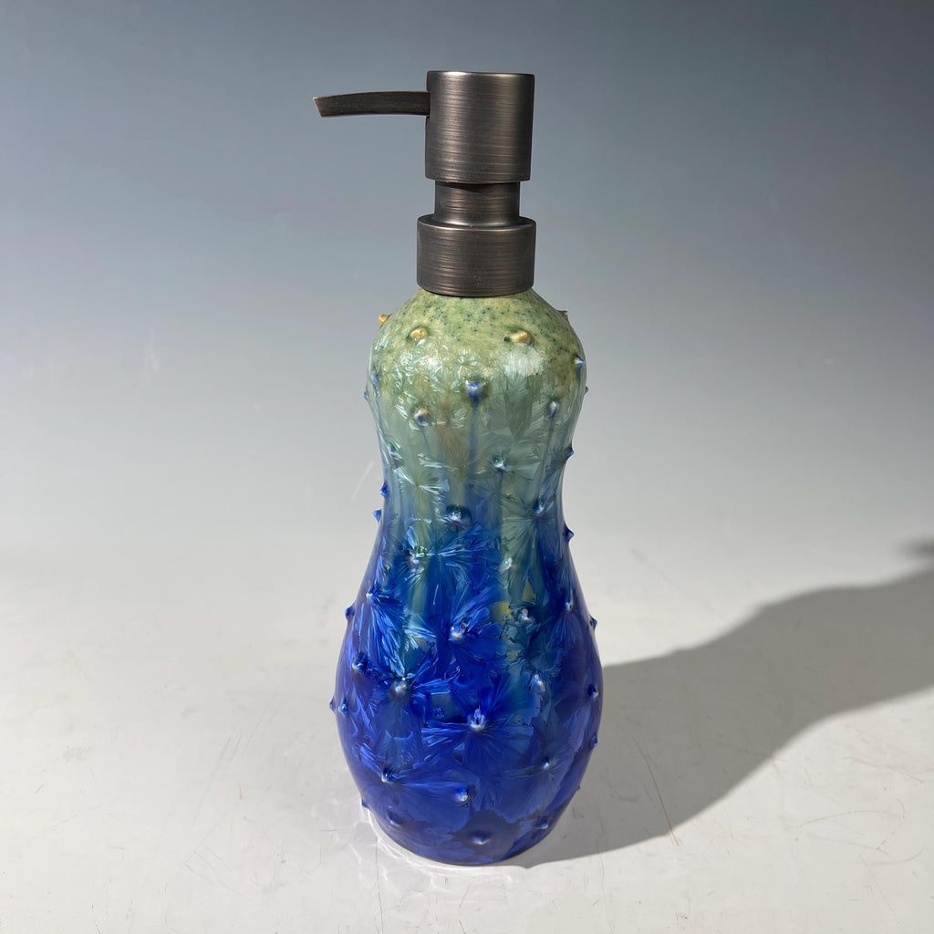 Soap Pump, Tall Lotion Dispenser Pump chartreuse green cobalt blue  studded Sparkle Crystalline Glaze