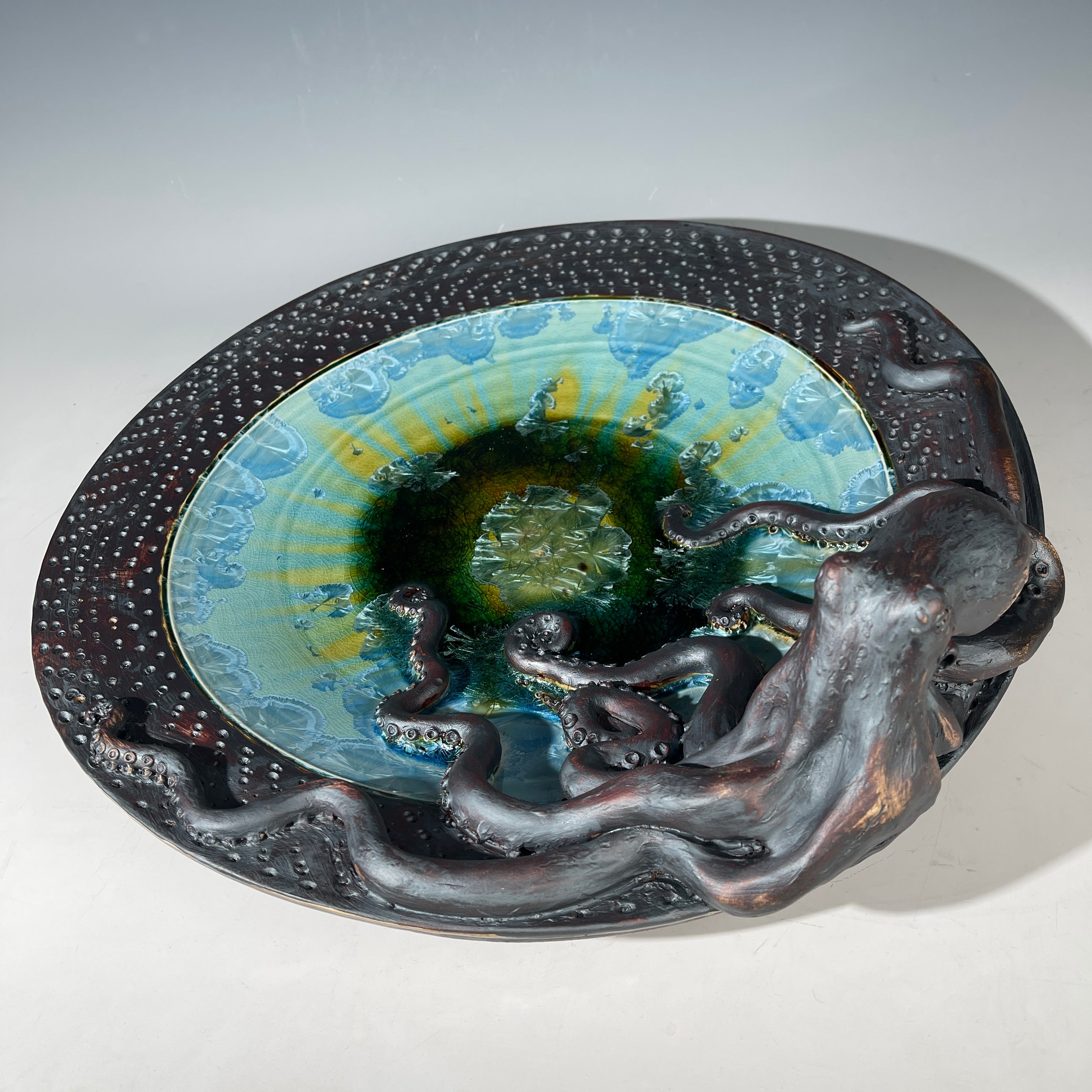 octopus platter with a macro crystalline glaze