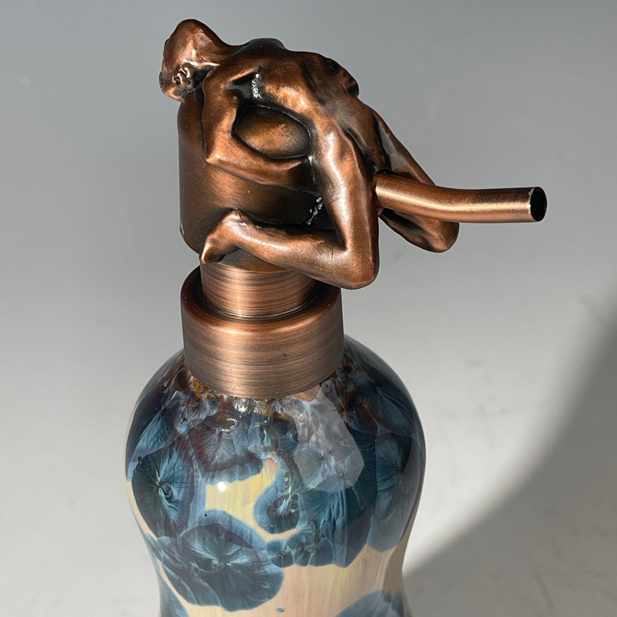 happy man soap pump amber teal crystalline glaze
