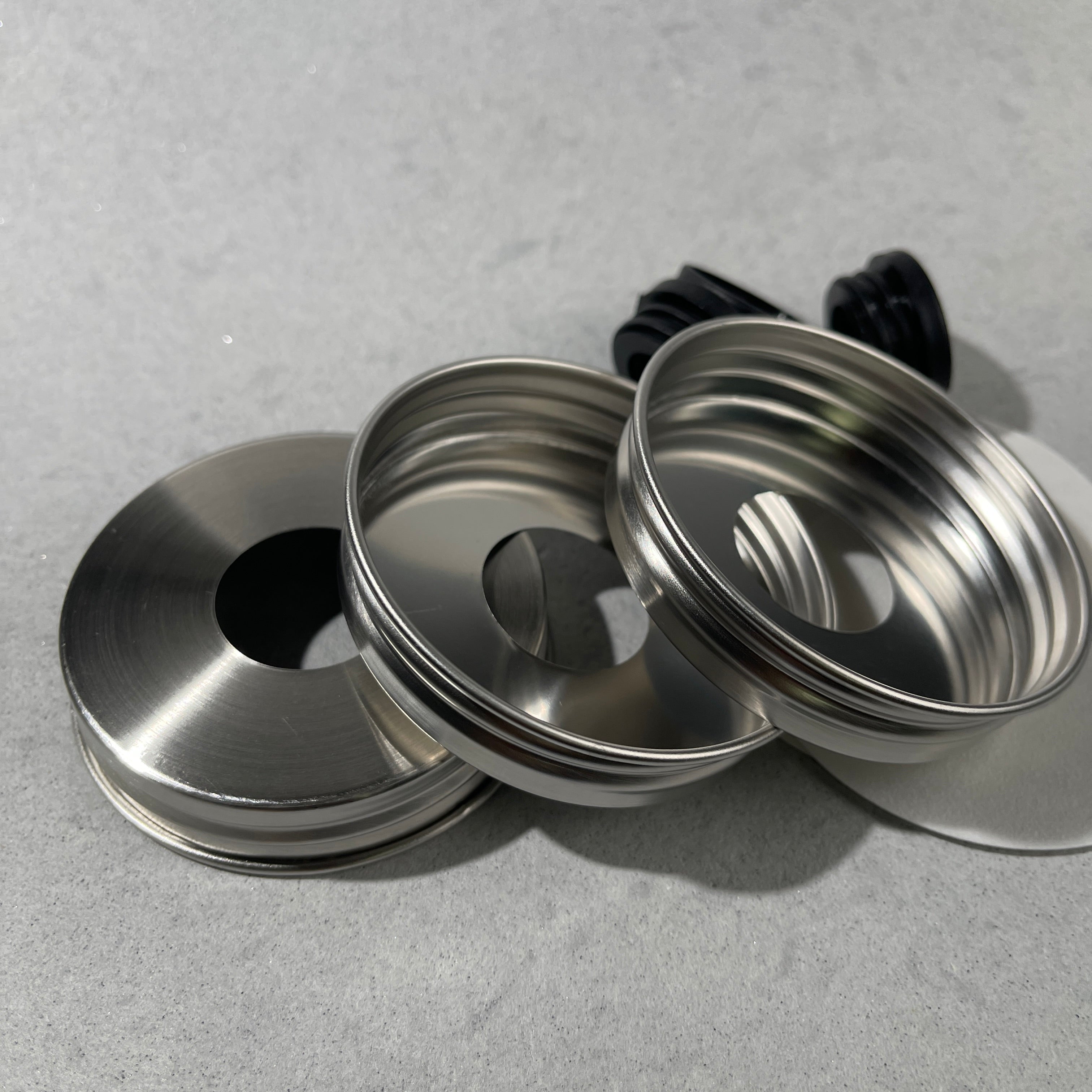 stainless lids with hole  and collars for regular mouth mason jars
