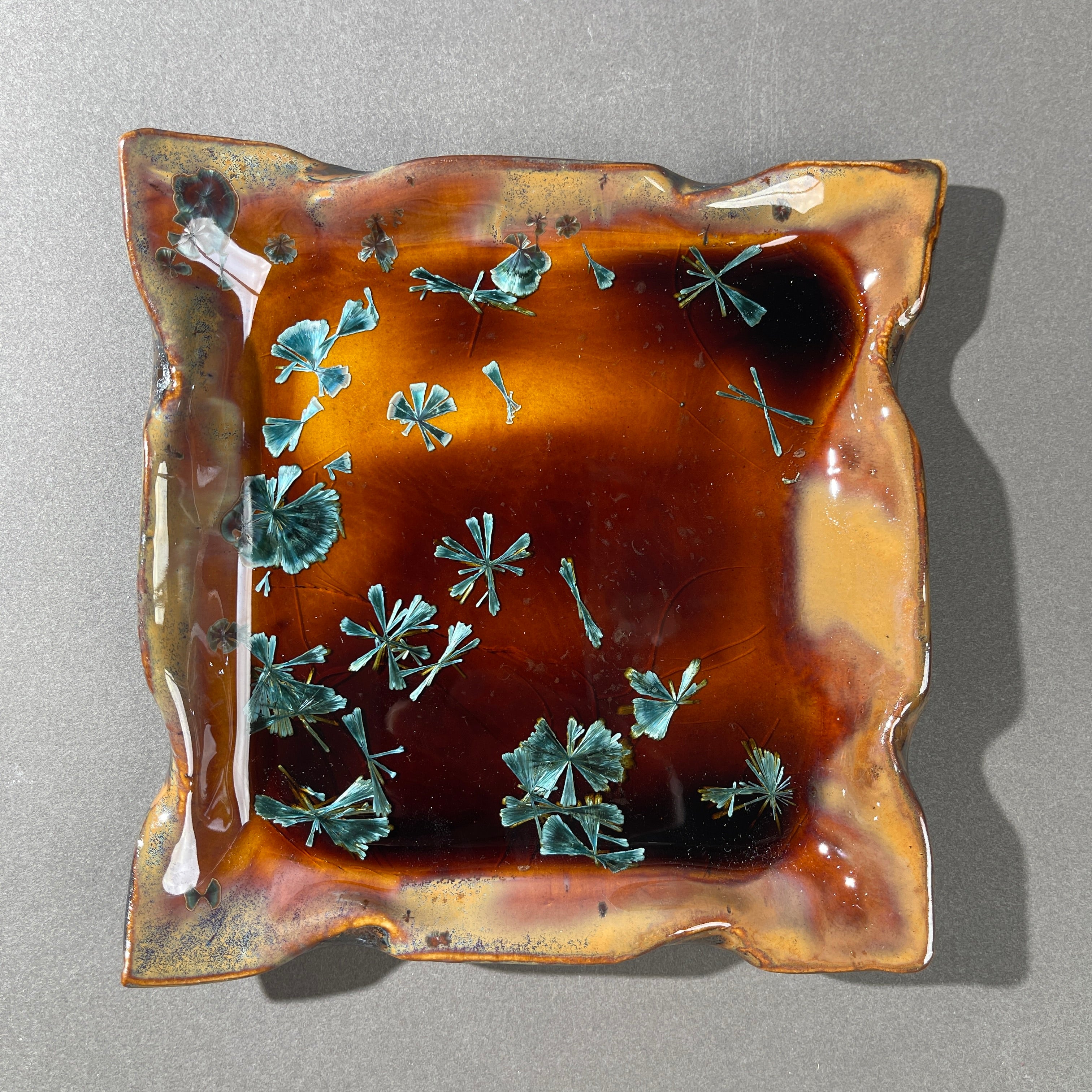Amber Honey Teal Blue Macro crystalline tray 5.75" x 5.75"