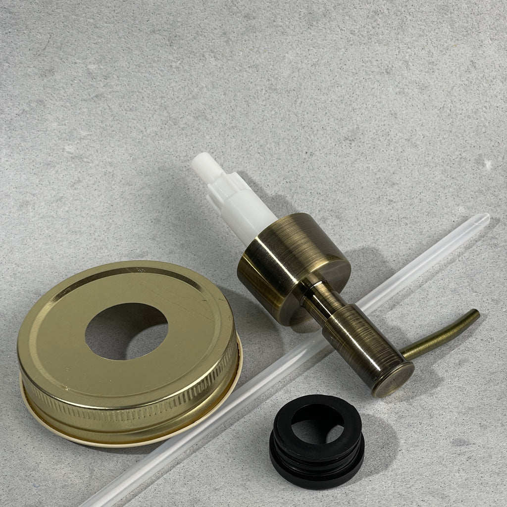 mason jjar soap pump kit  skinny brass with brass lid