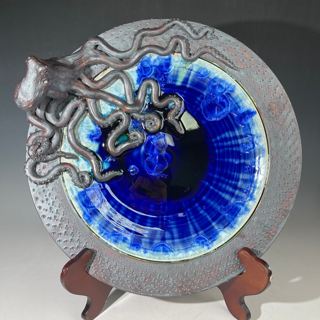 Octopus platter in cobalt to copper fade
