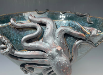 octopus sink in amber teal macro-crystalline glaze