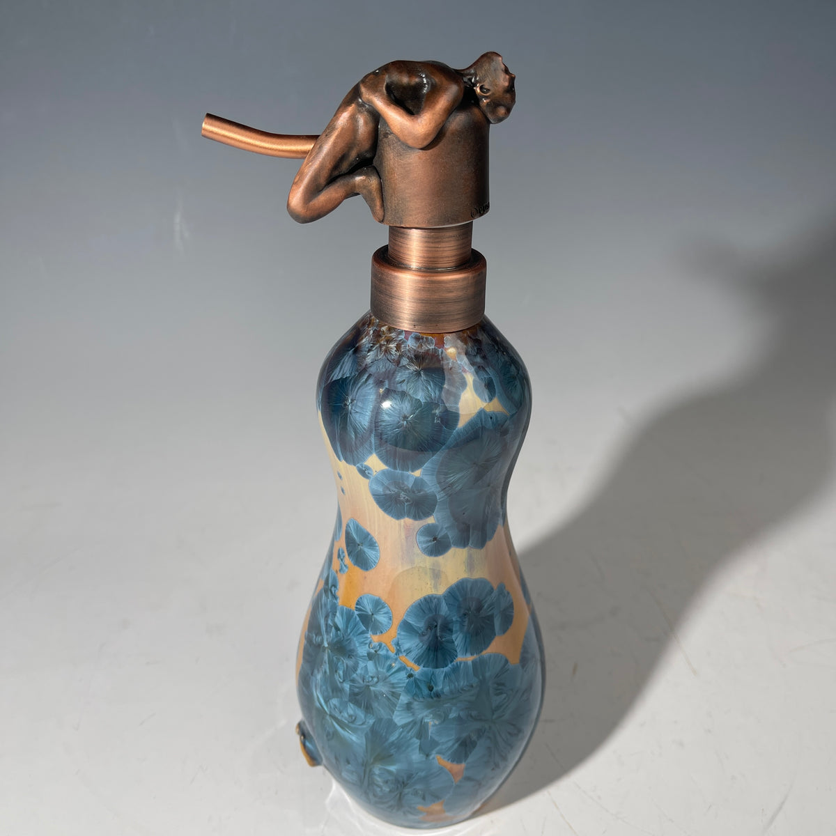 happy man soap pump amber teal crystalline glaze