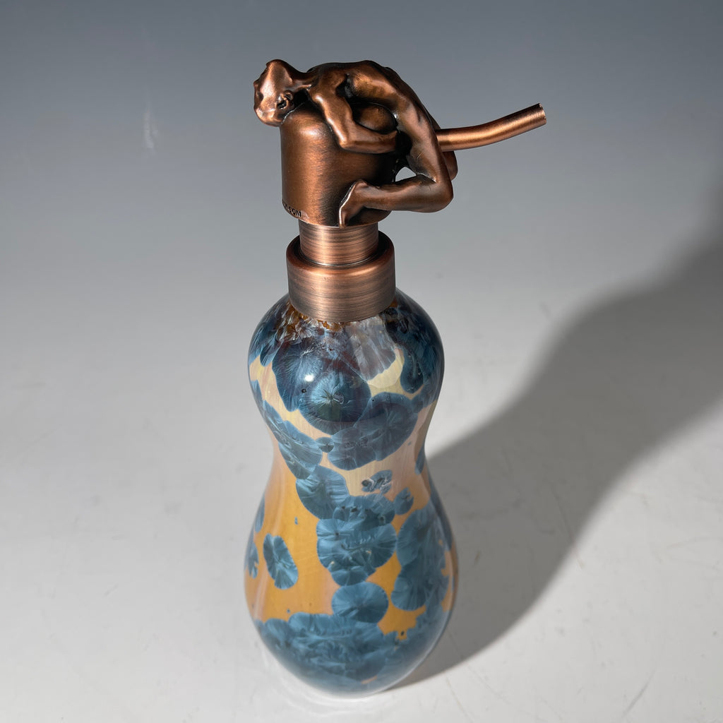 happy man soap pump amber teal crystalline glaze