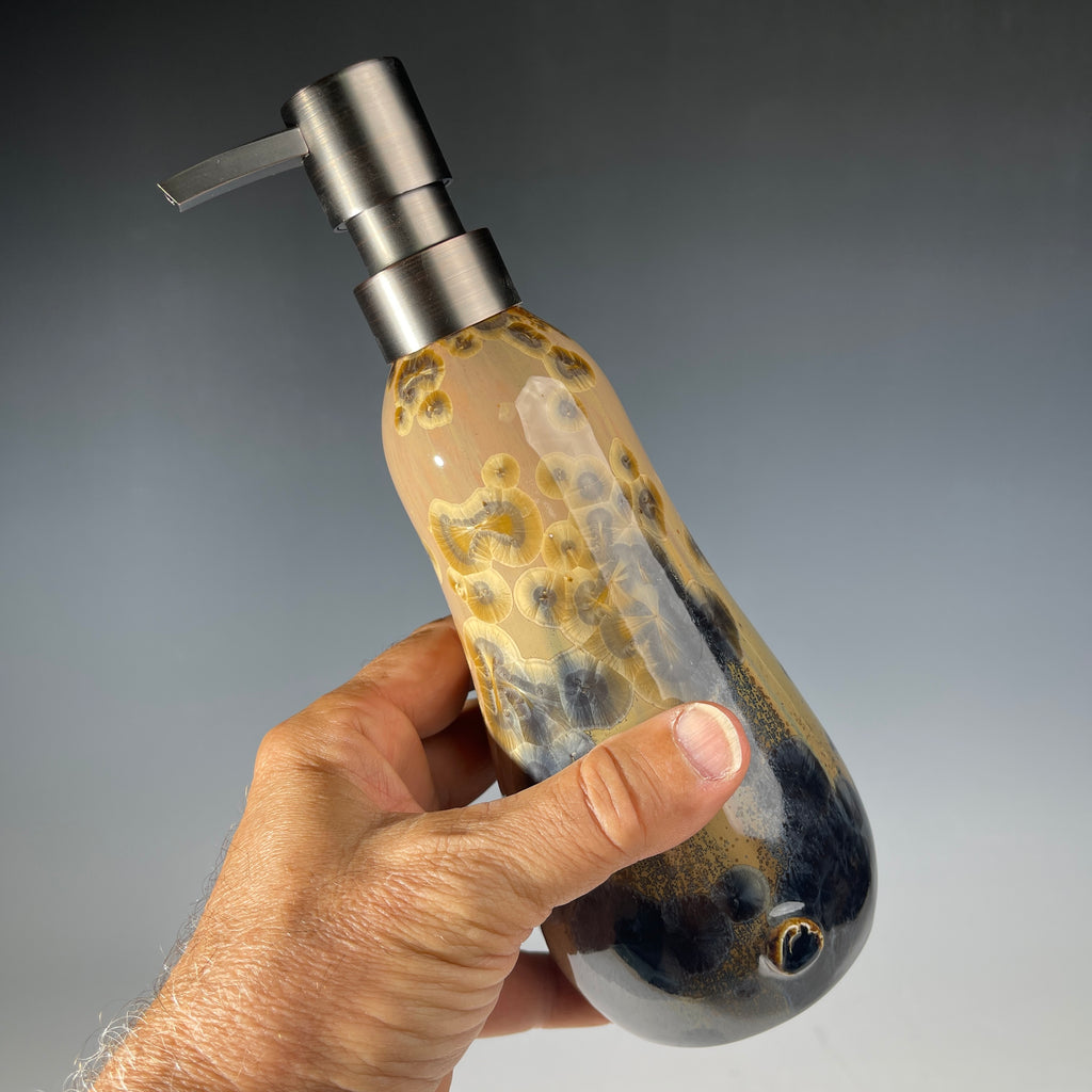 gold to charcoal soap pump is sparkling crystalline glaze