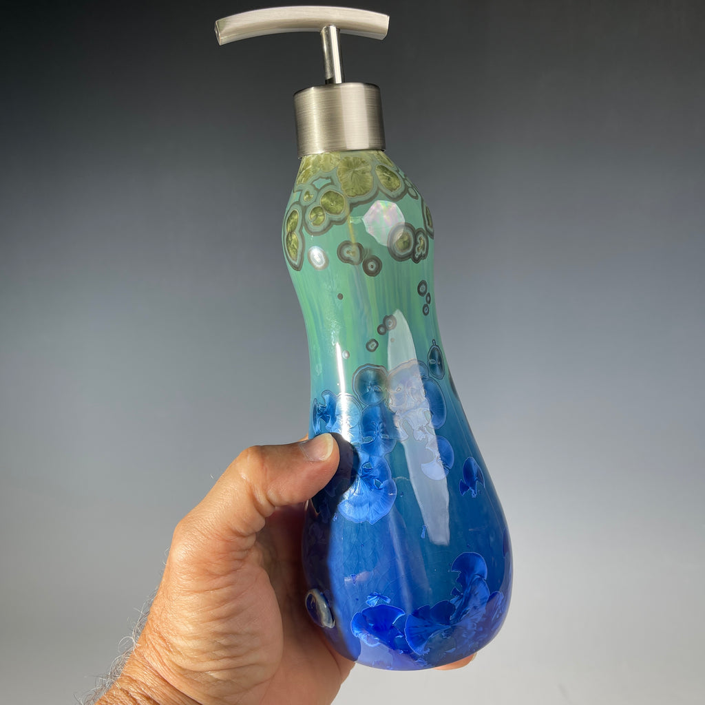 Soap Pump, Lotion and or Hand Sanitizer Pump -green forest jade ultramarine crystalline
