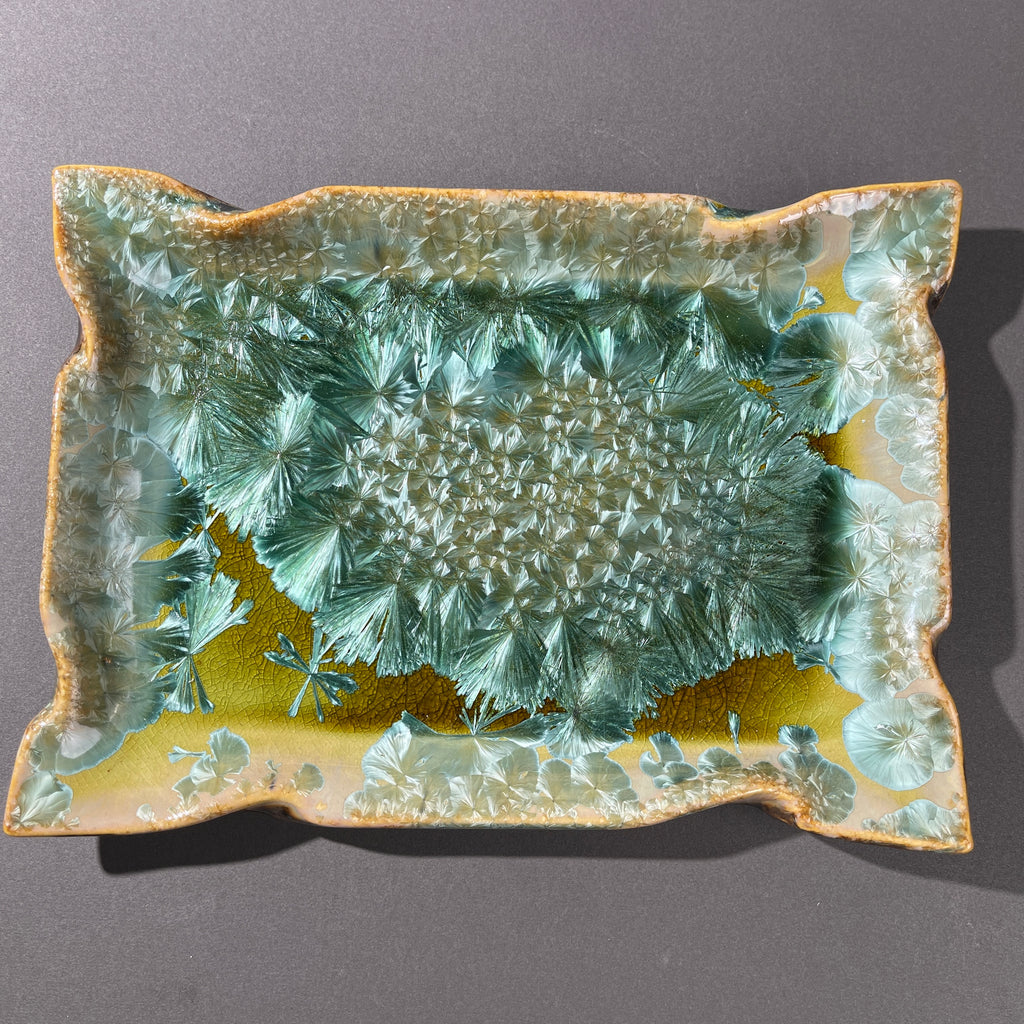 spring green refractive macro crystalline glazed tray by Hong Rubinstein