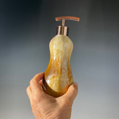 handmade ceramic soap dispenser by HONG RUBINSTEIN  in wheat to honey colored macro crystalline glaze