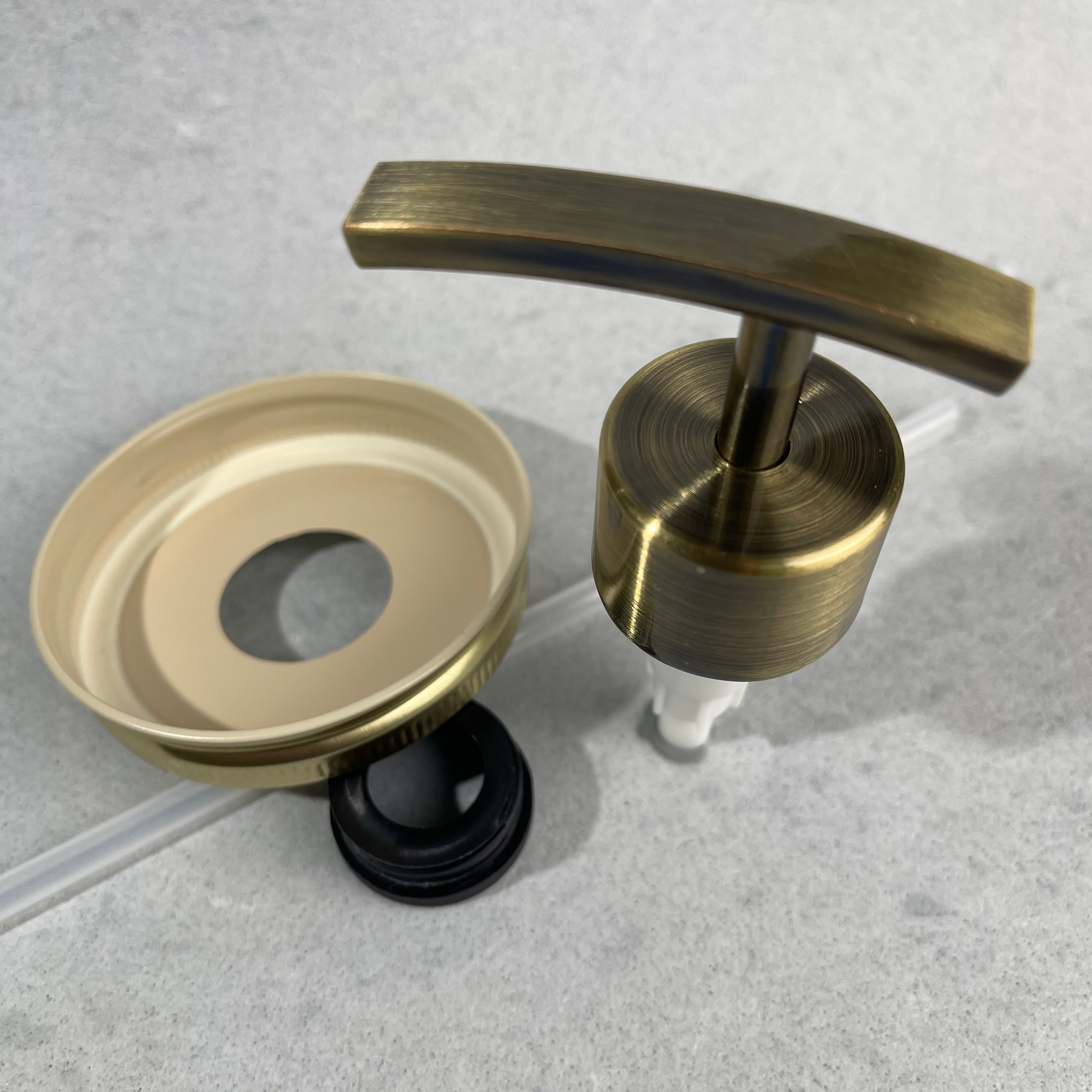 brass gold toned mason jar soap pump kit with rainbow brass finish pump