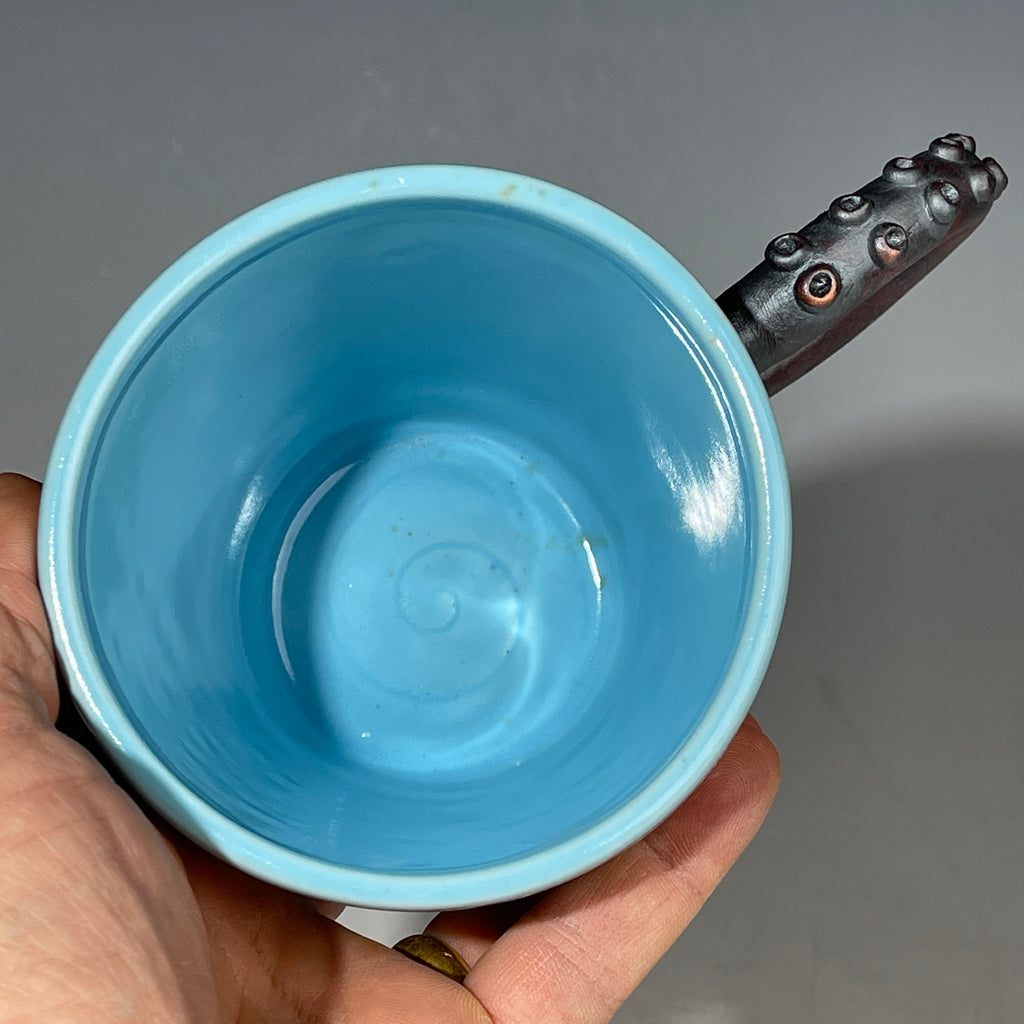 Octo-cup octopus tentacled cup with green blue sparking crystalline glaze by Adam & Hong Rubinstein 