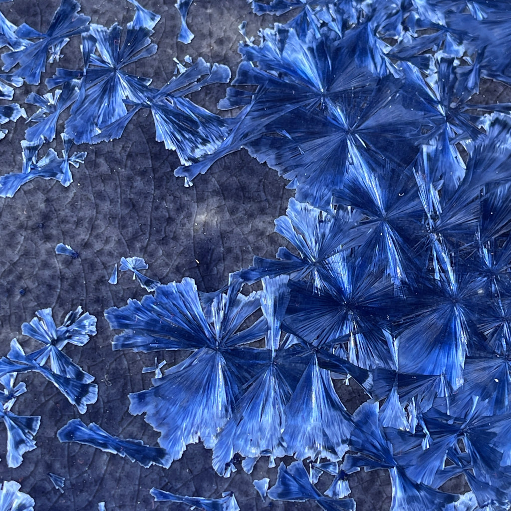 Blue purple macro crystalline glazed tray by Hong Rubinstein
