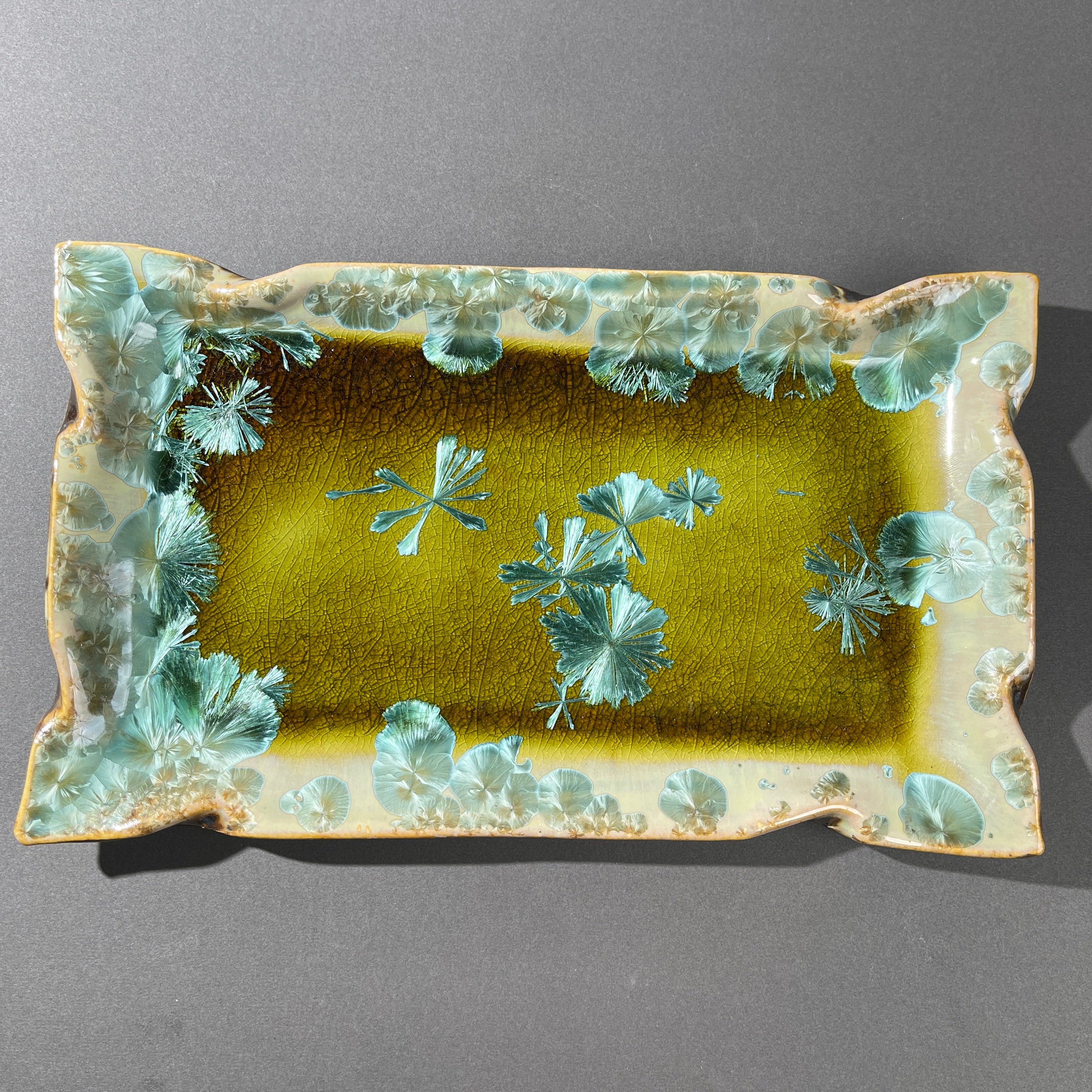 spring green  macro crystalline glazed tray by Hong Rubinstein