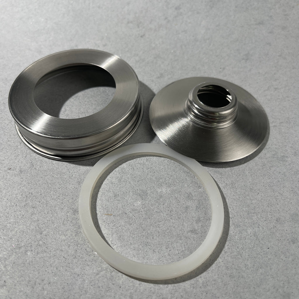 3 piece stainless and silicone adapter for attaching soap pumps to mason  jars 