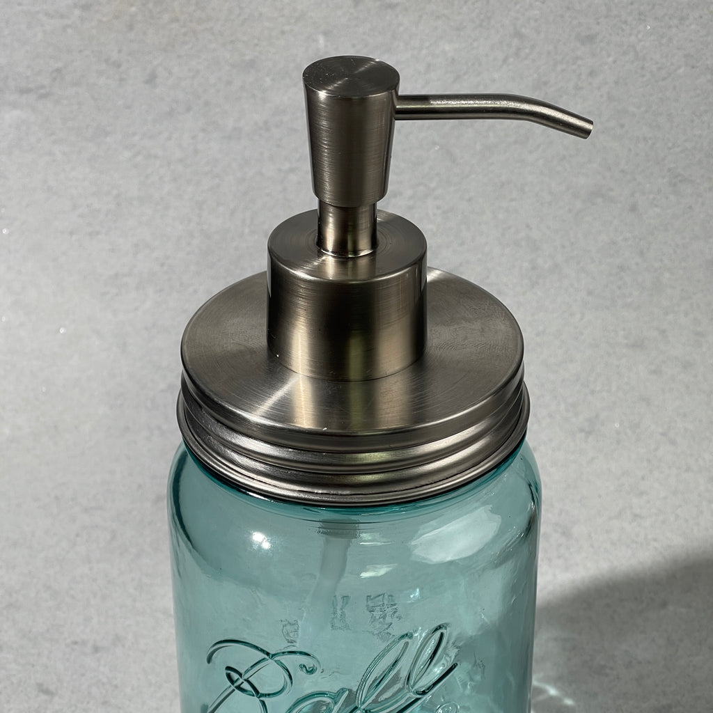 inverted cone modern mason jar  stainless steel soap pump kit