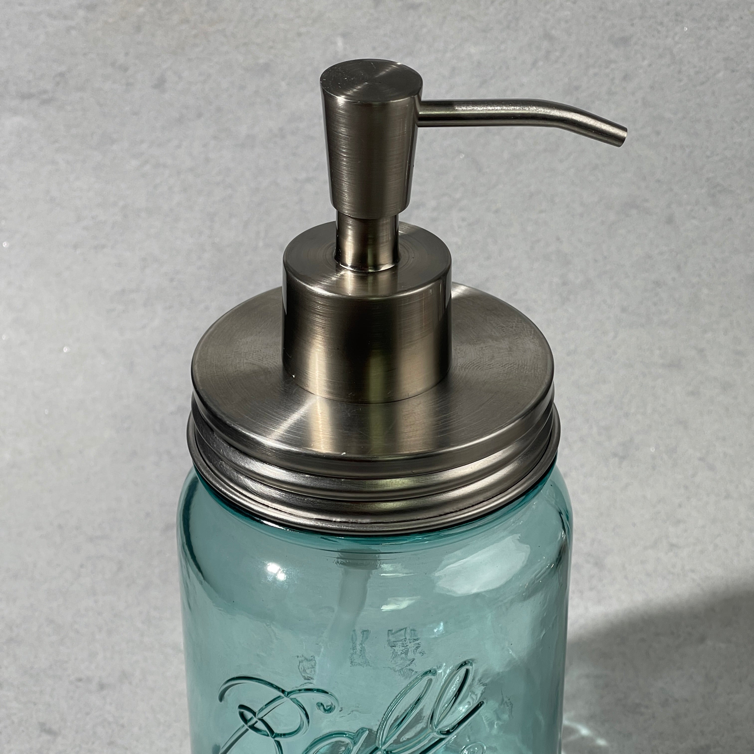inverted cone modern mason jar  stainless steel soap pump kit
