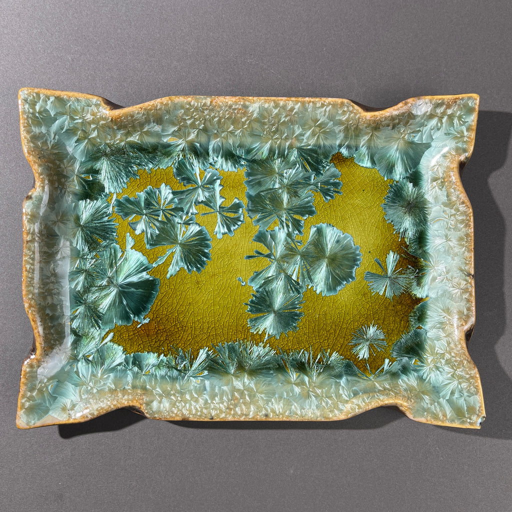 spring green  macro crystalline glazed tray by Hong Rubinstein