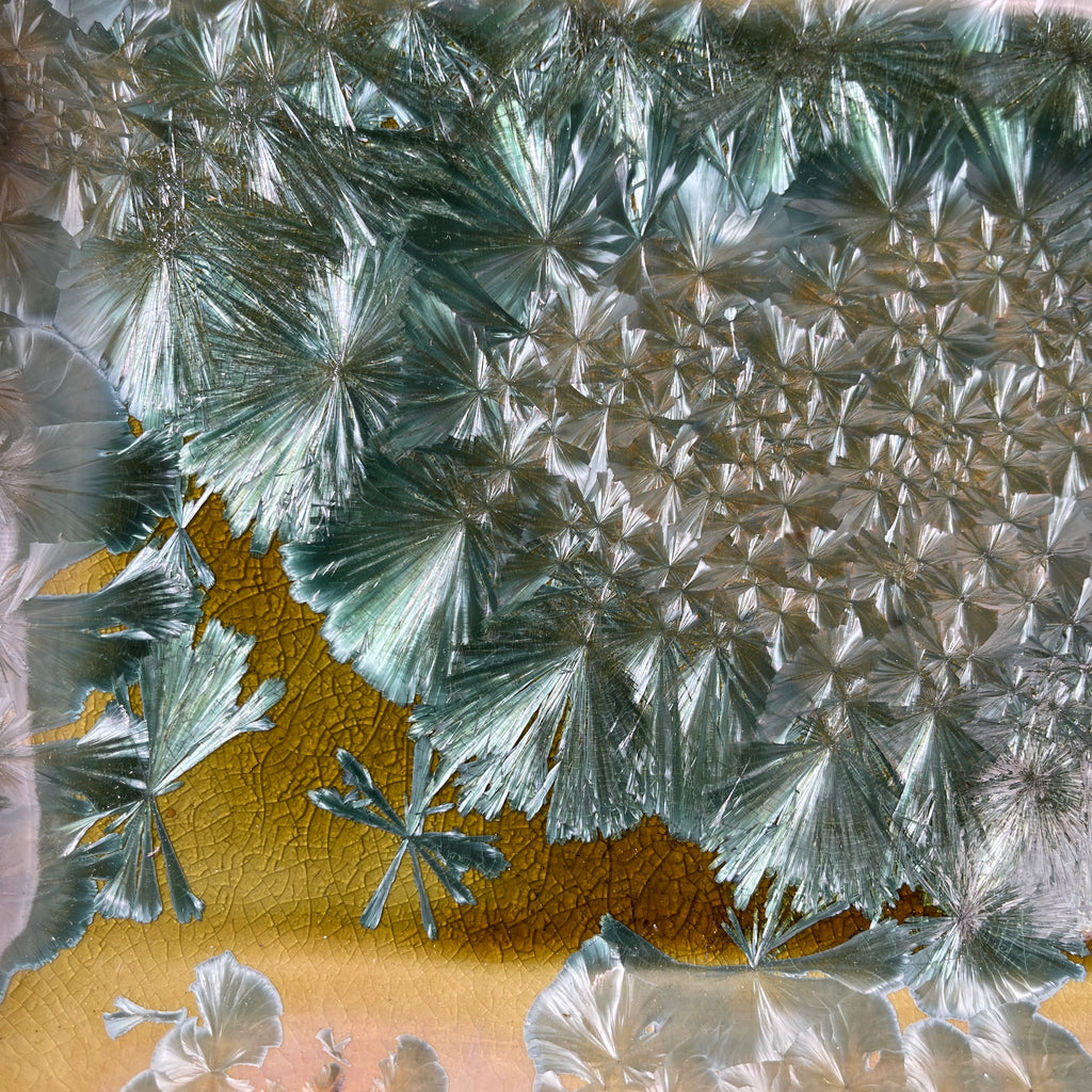 spring green refractive macro crystalline glazed tray by Hong Rubinstein