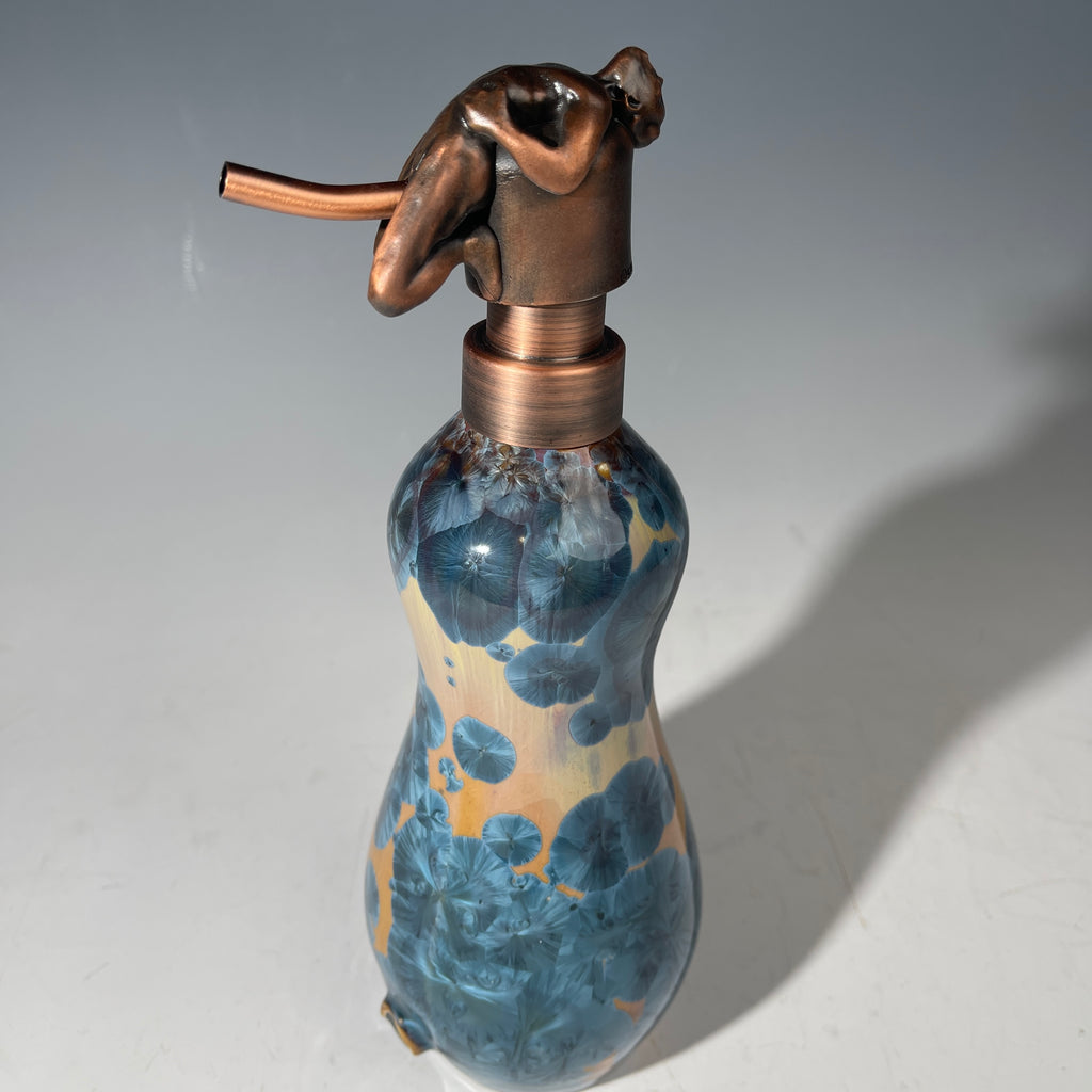 happy man soap pump amber teal crystalline glaze