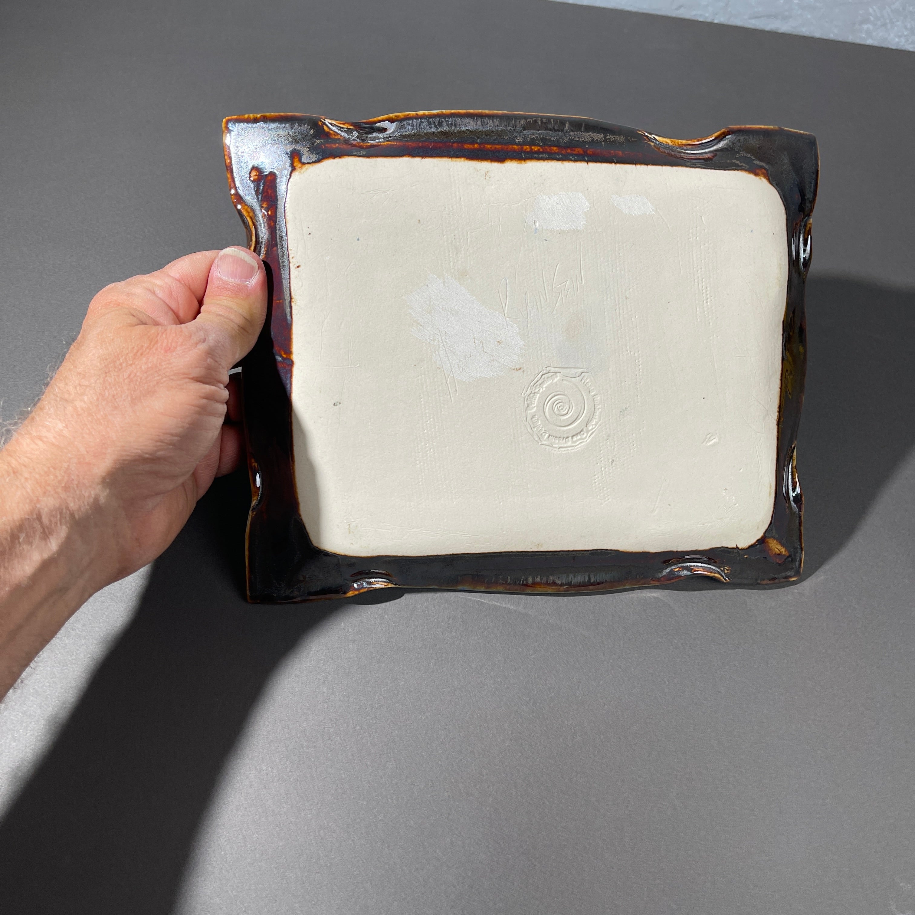 Blue purple macro crystalline glazed tray by Hong Rubinstein back side