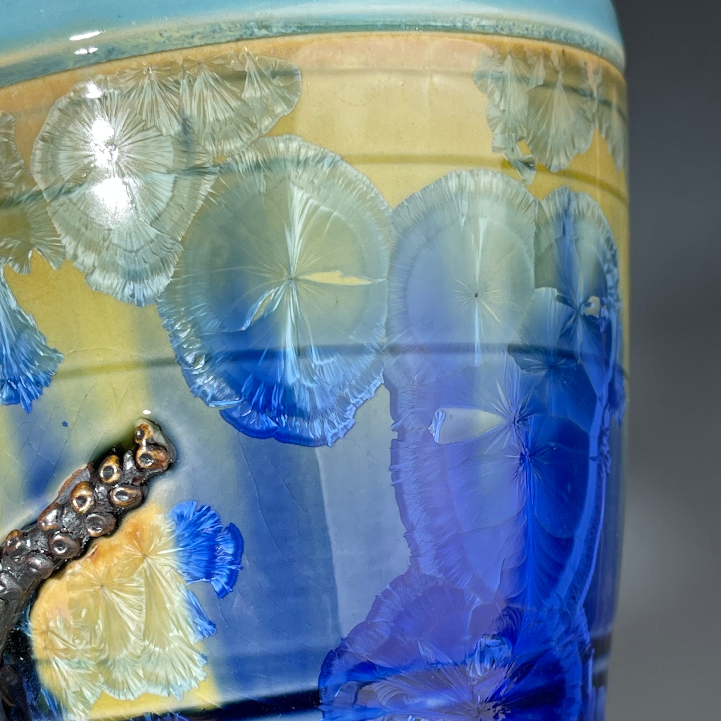 Octo-cup octopus tentacled cup with green blue sparking crystalline glaze by Adam & Hong Rubinstein 