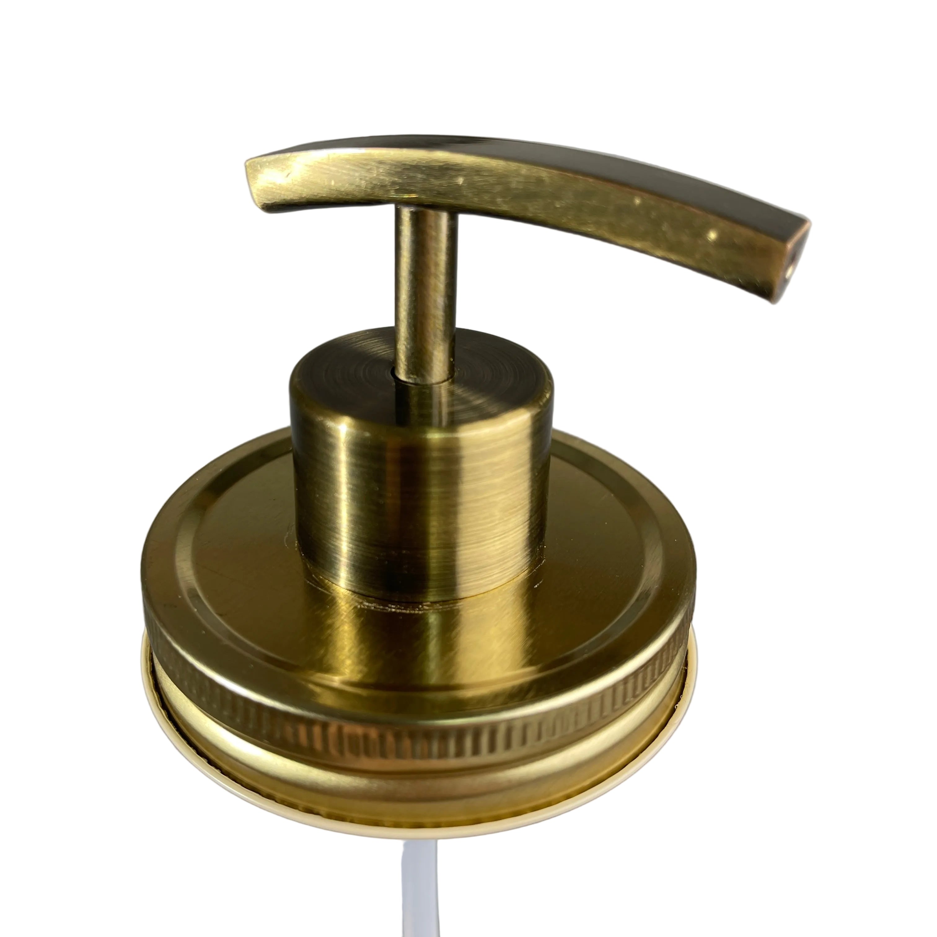 brass gold toned mason jar soap pump kit with rainbow brass finish pump