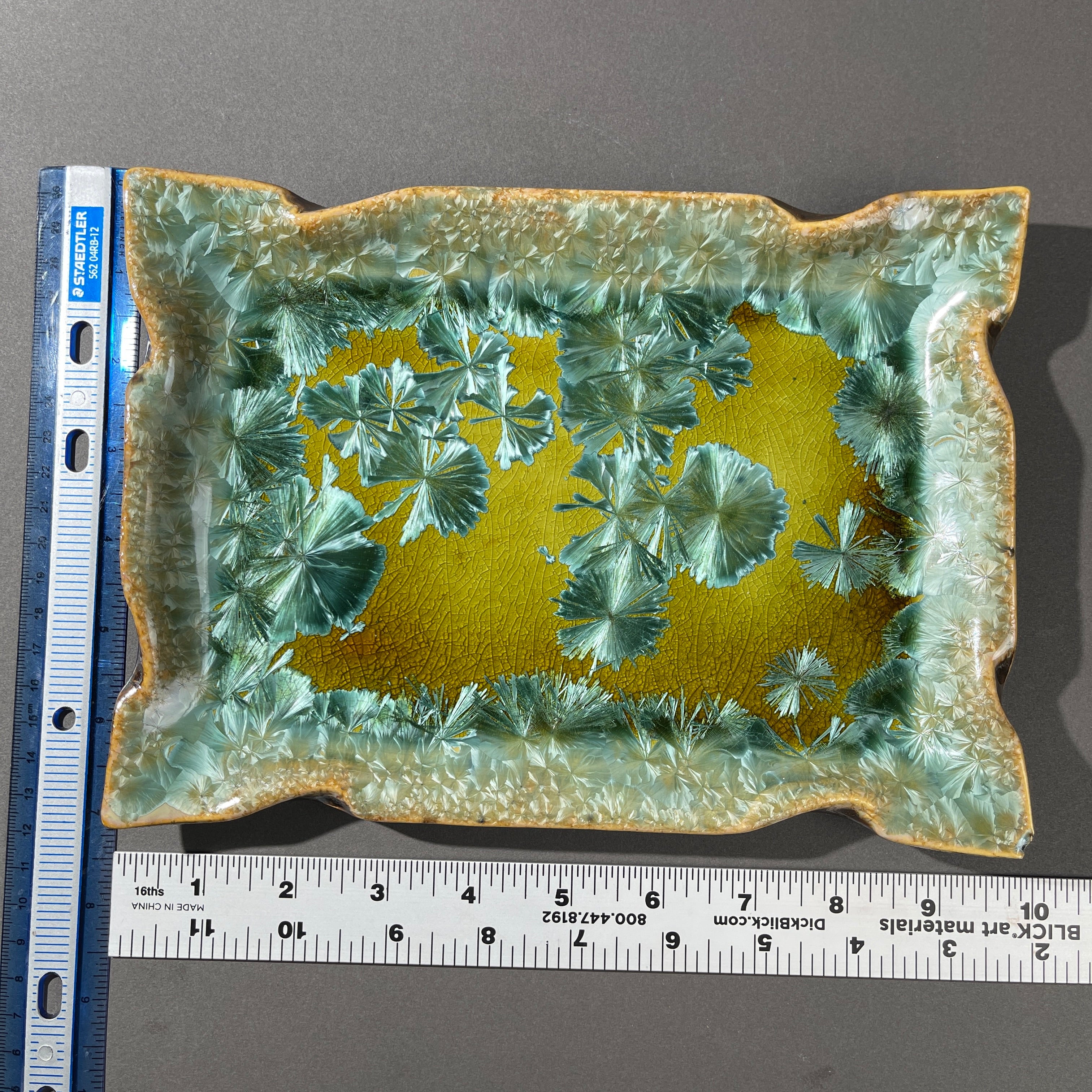 spring green  macro crystalline glazed tray by Hong Rubinstein