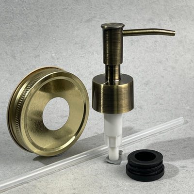 mason jjar soap pump kit  skinny brass with brass lid