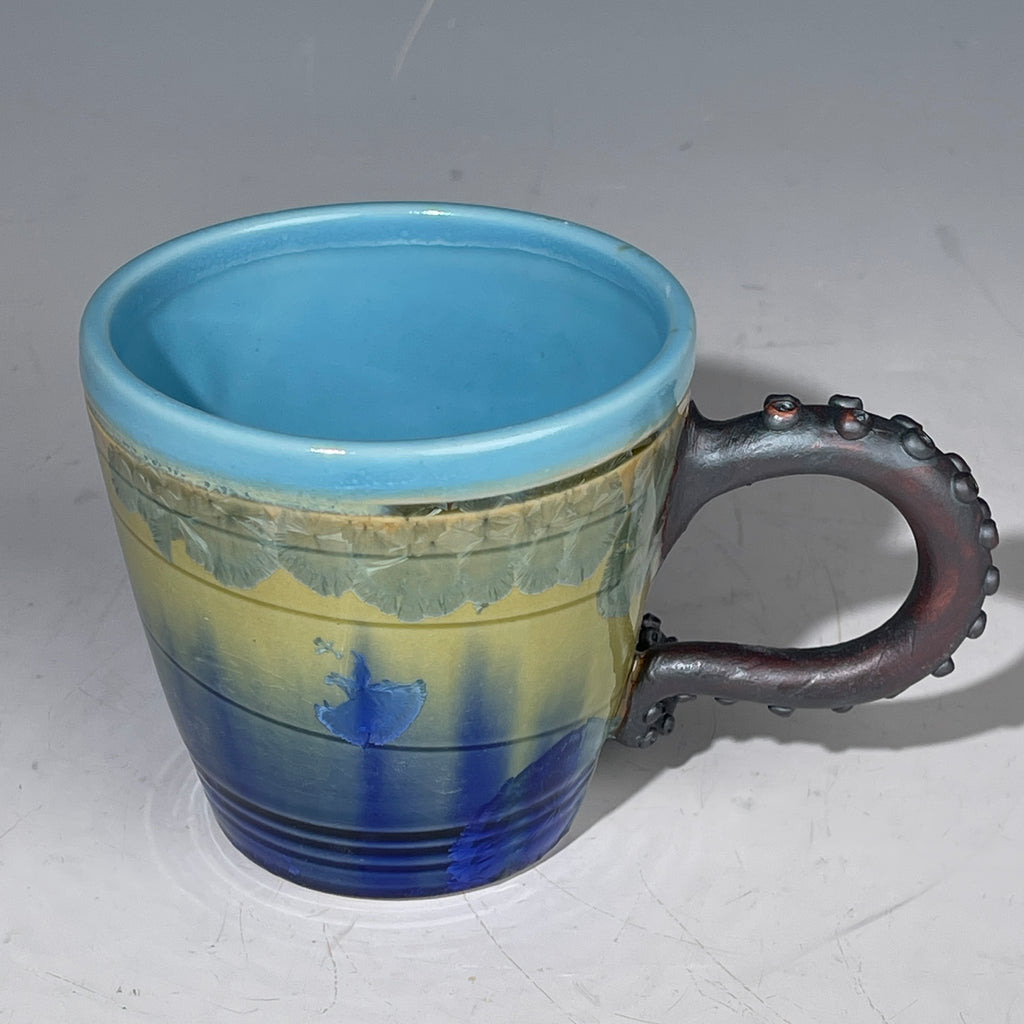 Octo-cup octopus tentacled cup with green blue sparking crystalline glaze by Adam & Hong Rubinstein 