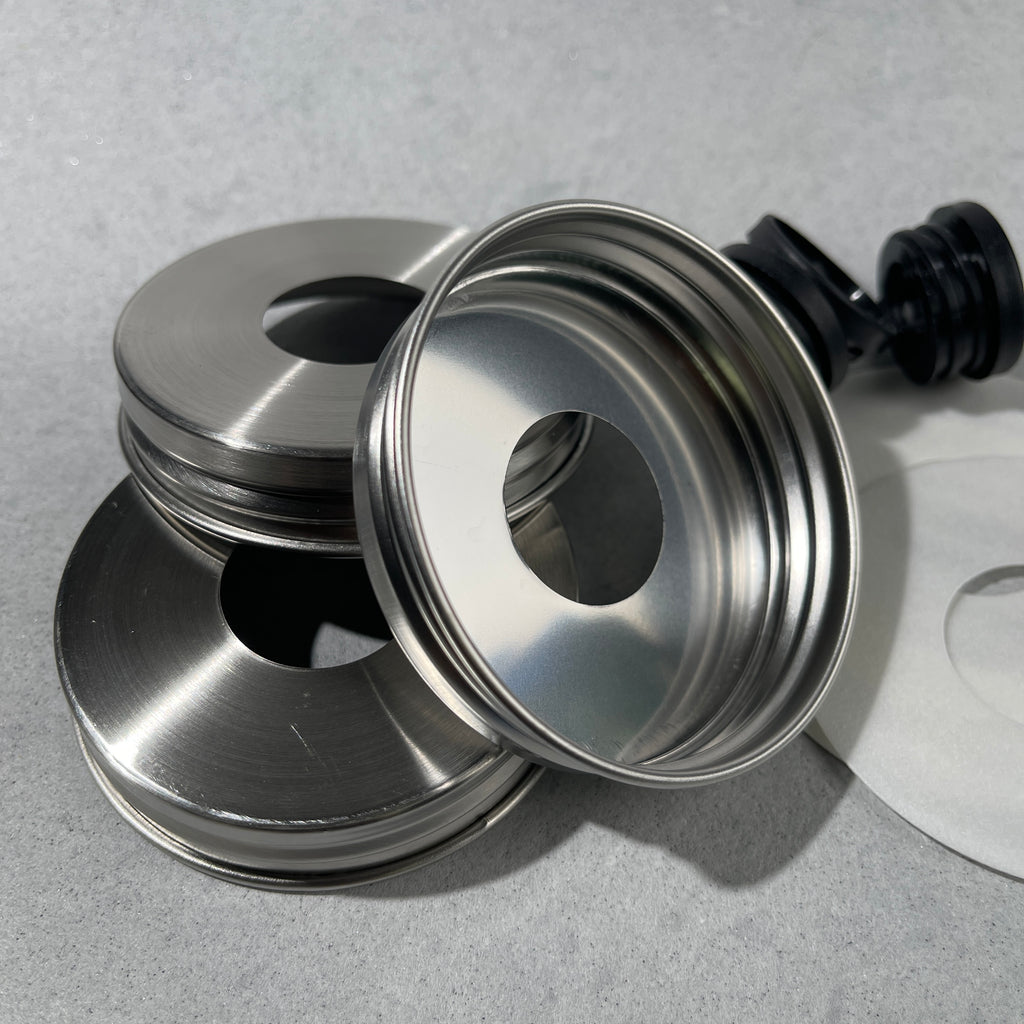 stainless lids with hole  and collars for regular mouth mason jars