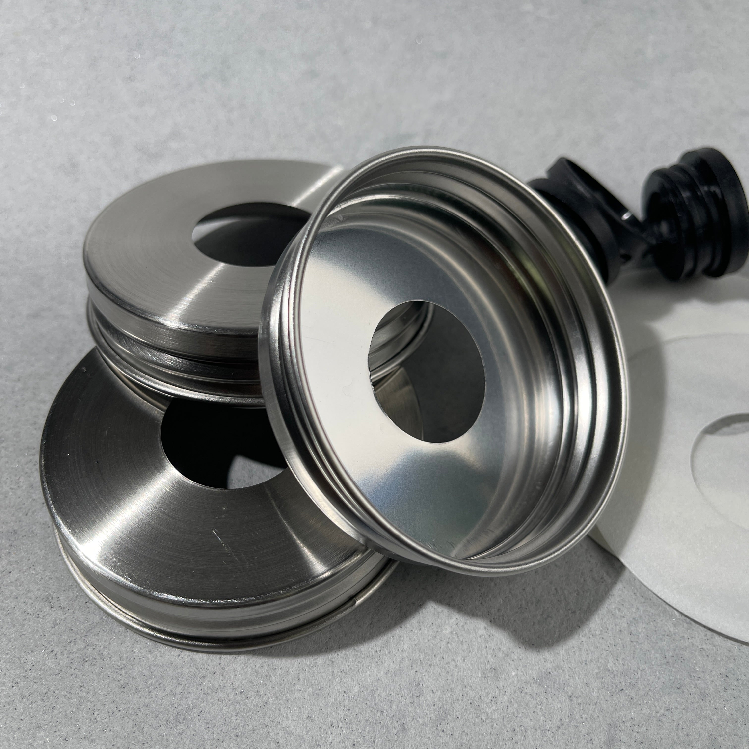 stainless lids with hole  and collars for regular mouth mason jars