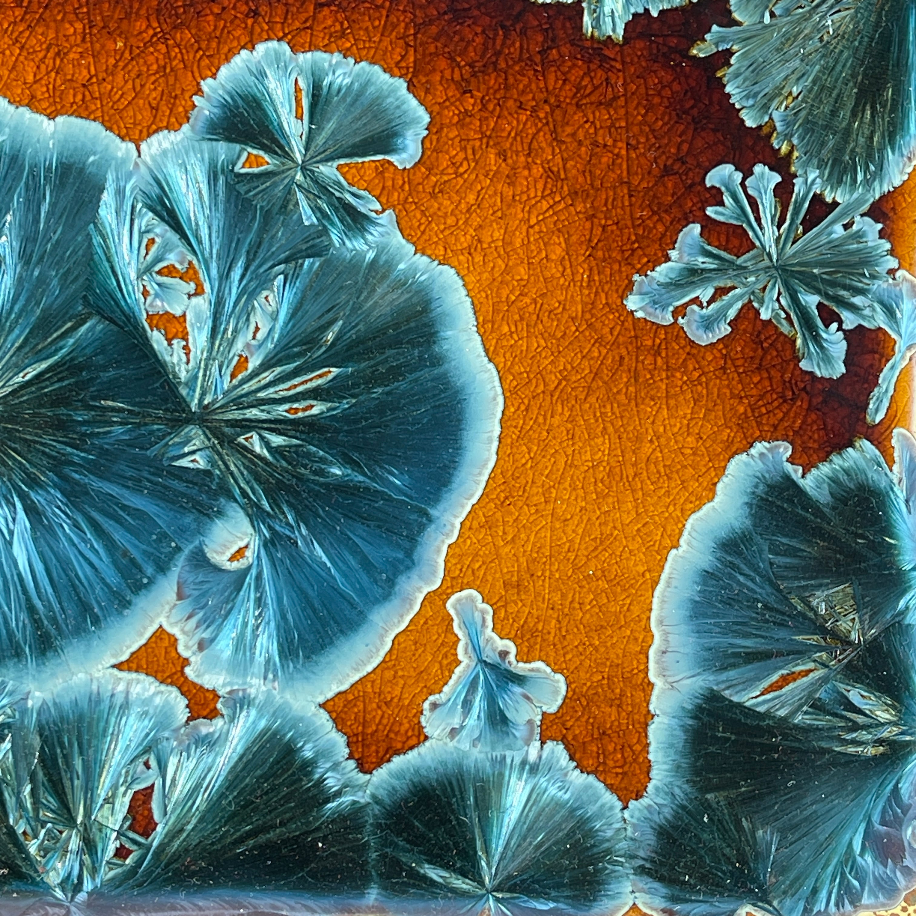 honey teal color macro crystalline glazed ceramic tray by Hong Rubinstein of One Dream DesignTM