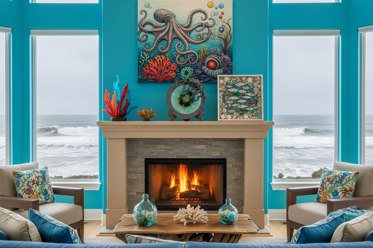 Octopus platter in lake to sunrise crystalline sparkle glaze